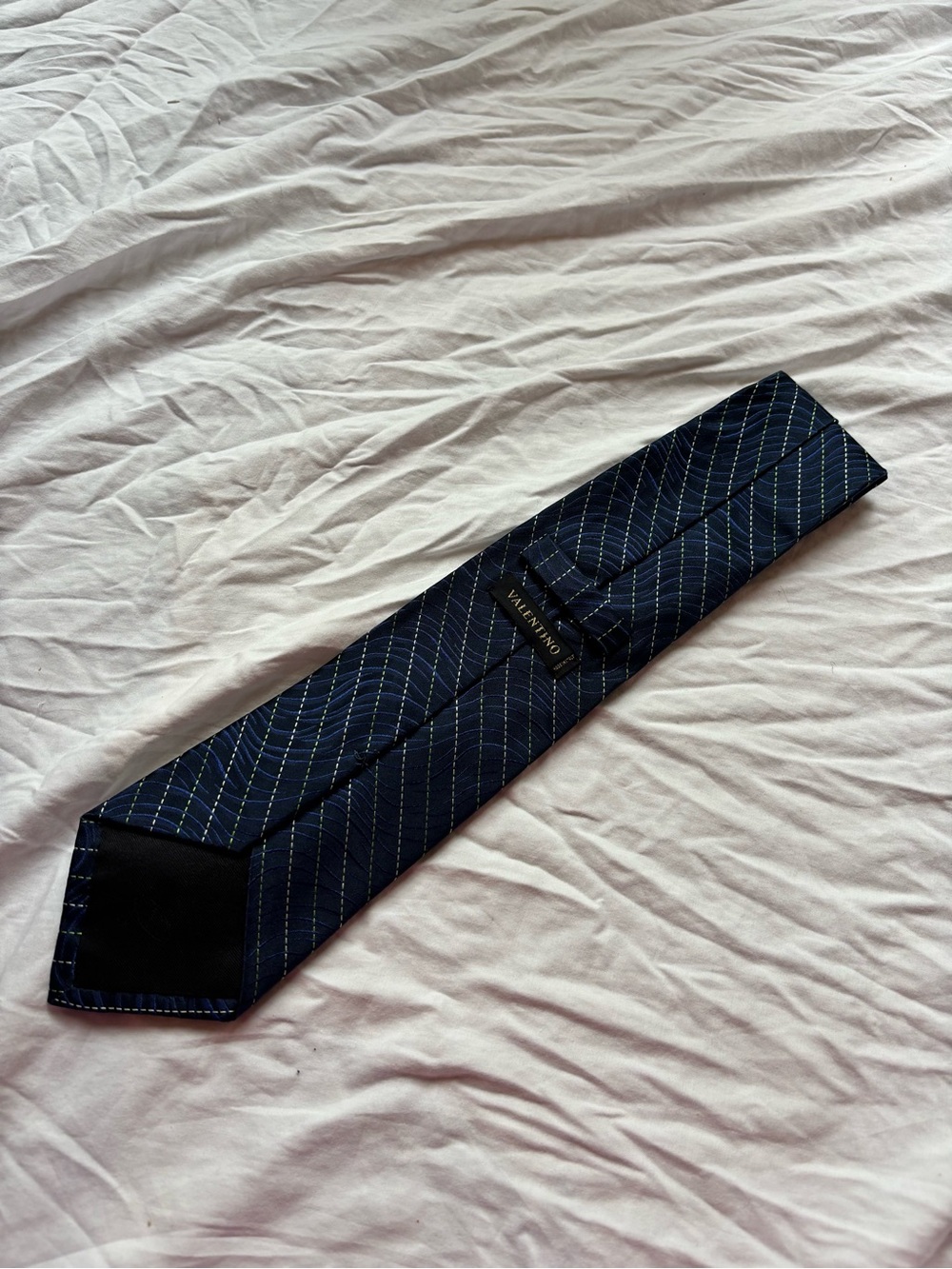 Valentino Navy Silk Tie with Subtle Pinstripes